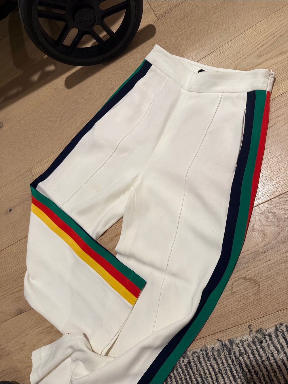 Barney’s New York White Trouser with Striped Side